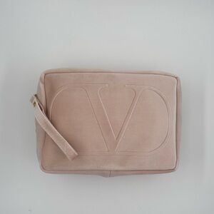 NWT Valentino nude velvet Dopp kit luxury gift zip pouch wristlet in blush/beige
